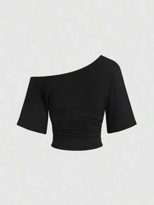 Nuevo conjunto de 3 piezas ajustado con hombros descubiertos, estilo sexy europeo y americano.Camiseta de unicolor versátil y casual para mujer, adecuada para primavera/verano, uso diario, ir al trabajo, citas - Multicolor 6 - Ver 3