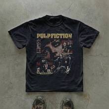 Vintage Pulp Fiction Graphic Tee, Retro Film Poster Collage, Unisex T-Shirt, Cult 90s Cinema, Movie T-Shirt, Quentin Tarantino - 黑色 - 查看 1