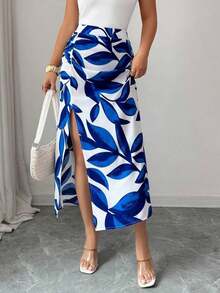 Vestido elegante y ajustado para mujer con estampado total y abertura hasta el muslo - Multicolor - Ver 7