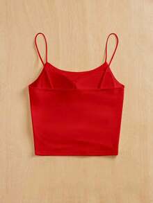 Camiseta ajustada con cuello redondo, almohadilla en el pecho y transpirable.Camisola básica para mujer sin sujetador - Rojo - Ver 2
