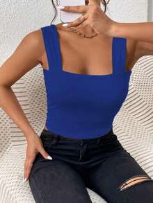 Camiseta de tirantes sexy con moldeado de busto y cintura, estilo urbano chic casual de verano - azul real - Ver 4