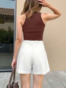 Set de 2 piezas con top sin mangas y shorts de unicolor casual para mujer - Multicolor 2 - Ver 2