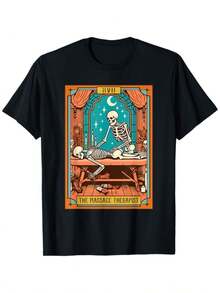 Camiseta Divertida de Masajista Esqueleto con Carta del Tarot - Algodón Suave, Adecuada para Todas las Temporadas, Regalo Perfecto - Negro - Ver 7