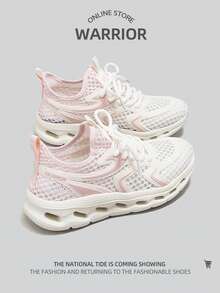WARRIOR 1双女士运动低帮网面跑步鞋 - 白粉 - 查看 2