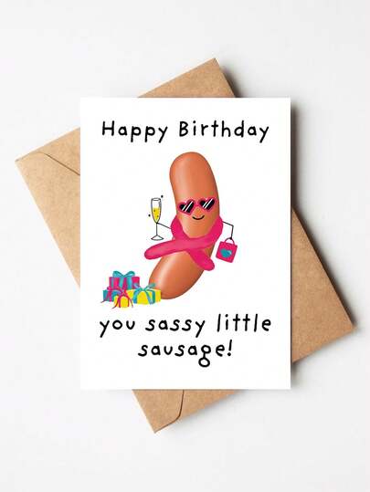 1pc "You Sassy Little Sausage" Funny Birthday Card With Envelope, Humorous Sausage-Themed Greeting For Men & Women, Perfect For Her, Daughter, Niece & Granddaughter, Birthdays & Celebrations, Blank Inside
