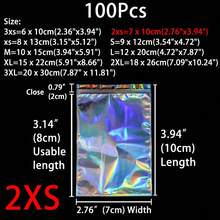 XZV 100个不同尺寸的激光彩虹礼品袋，全息前窗可重复使用拉链袋，珠宝零售袋，适用于收纳、珠宝、小型企业、礼品包装、圣诞节、小型企业理想之选、珠宝样品、新年节日礼品袋 - 彩色 - 查看 19