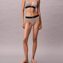 Calvin Klein Graphic Monogram Microfiber Stretch High Waist Bikini QF8705  Thongs For Women Underwear - Mini Stepping Logo Bright Peach - View 2