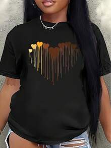 Camiseta de manga corta de poliéster, con un colorido diseño de gotas en forma de corazón, es ligera y duradera, adecuada para el uso casual diario, ya sea en casa, en un restaurante o para actividades al aire libre, ofreciendo un ajuste cómodo y ceñido para el uso diario. camisas de mujer - Negro - Ver 7