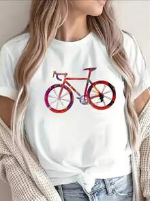 1 camiseta de manga corta, ligera y resistente, con un vibrante diseño de bicicleta, es perfecta para descansar en casa, en una cafetería o para salidas informales al aire libre, garantizando comodidad y estilo para el uso diario. 100% algodón, 180g. - Negro - Ver 7