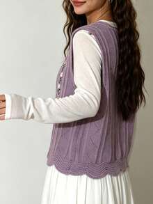 Áo khoác cardigan cổ chữ V thêu họa tiết, kiểu dáng thường ngày, thoáng mát dành cho nữ mùa xuân/hè. - Bụi tím - Xem 2