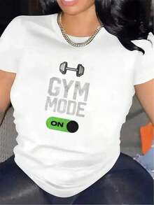 Black And White Gym T-Shirt - Short Sleeve Sports T-Shirt With Round Neck, Durable And Comfortable Polyester Fabric, Suitable Activewear For Home Gym, Outdoor Training, Casual Wear - Machine Washable - Women's Blouses - 白色 - 查看 6