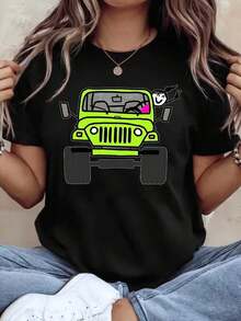 Camiseta Oversize con Estampado Off-Road de Crazy JEEPS, Suave y Transpirable, Cuello Redondo Casual, Manga Corta - Negro - Ver 6