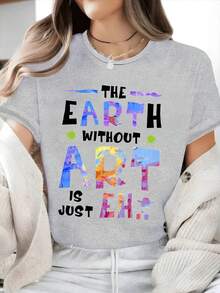 1 camiseta con estampado de carta de profesor, camiseta con la frase "La Tierra no tiene arte, solo 'Uh' profesores", camiseta para el regreso a clases, regalo para profesores, camiseta para grupo de profesores, 180g 100% algodón. - Negro - Ver 8