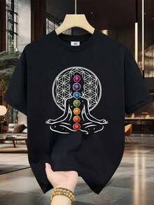 Women's Blouses Yoga Style T-Shirt With Chakras, Loose And Comfortable - 黑色 - 查看 8