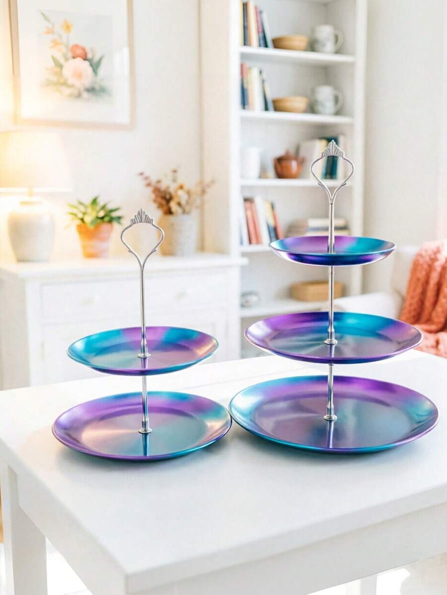 Bộ 3/4 giá đựng bánh nhiều tầng kiểu Châu Âu mới về, kèm phụ kiện, giá trưng bày bánh ngọt, đồ ăn nhẹ, trái cây cho nhà bếp, tiệc trà, họp mặt Giáng sinh và làm quà tặng. - Bạc chuyển sắc - Xem 1