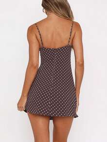 Vestido corto de mujer con estampado de puntos, sin mangas, con tirantes de espagueti, vestido de línea A, vestido casual de verano - marrón claro - Ver 3