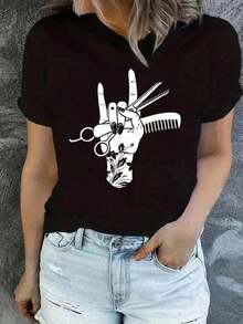 Hairdresser, Stylist, Barber, Hair Hustler Rock On T-Shirt - 黑色 - 查看 1