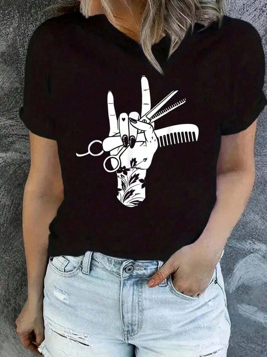 Hairdresser, Stylist, Barber, Hair Hustler Rock On T-Shirt - 黑色 - 查看 1