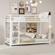 Metal Bunk Bed With Two Single Beds / Heavy, Stable Metal / Low Noise / Safety Railing / No Box Spring Required - White - View 2