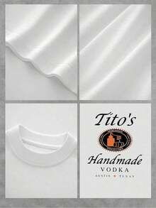 Camiseta negra inspirada en la marca "Tito's Handmade Vodka" - Con tipografía y logotipo de "Tito's Handmade Vodka" en la parte delantera y trasera!Camiseta 100% Algodón 220g con Estampado a Doble Cara |   Diseño exquisito |   Suelto y cómodo |   Fácil de combinar | - Blanco - Ver 4