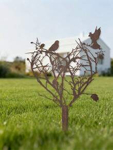 1pc Vintage Heart-Shaped With Bird Branch Garden Stake Sculpture, Ideal Gift For Countryside Lovers On Valentine's Day And Anniversary, Lawn/Patio Retro Decor, Easy Installation, No Electricity Required - C - View 7