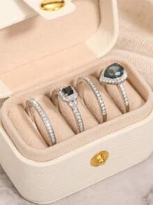 4 pièces Ensemble de bagues avec pierres en zirconium cubique, avec boîte cadeau, convient aux femmes, applicable pour mariage, fiançailles, anniversaire, Saint-Valentin et plus - 1# - Voir 2
