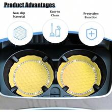 Bling Car Cup Holder Coaster, Shiny Crystal Rhinestone Silicone Dustproof Drink Cup Insert Pad, Dazzling Automotive Interior Water Bottle Holder Embedded Mat, Universal Fit  Four Colors Available - Pink - View 4