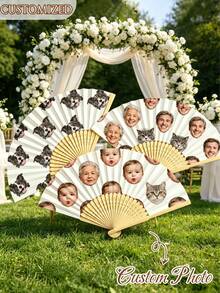 1 pieza Abanico de boda personalizado con foto & logotipo de nombre, abanico clásico DIY, personalización decorativa de alta calidad, personalizado, de moda, personalización exquisita, personalizado - Multicolor - Ver 2