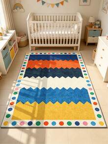 1pc Blue Geometric Contrast Color Floor Mat, Cute Decorative Rug, Playmat, Decorative Carpet, Bedroom Decor, Living Room Rug, Home Decor, Carpet, Outdoor Rug, Washable Rug, Graduation Gift - Multicolor - View 1