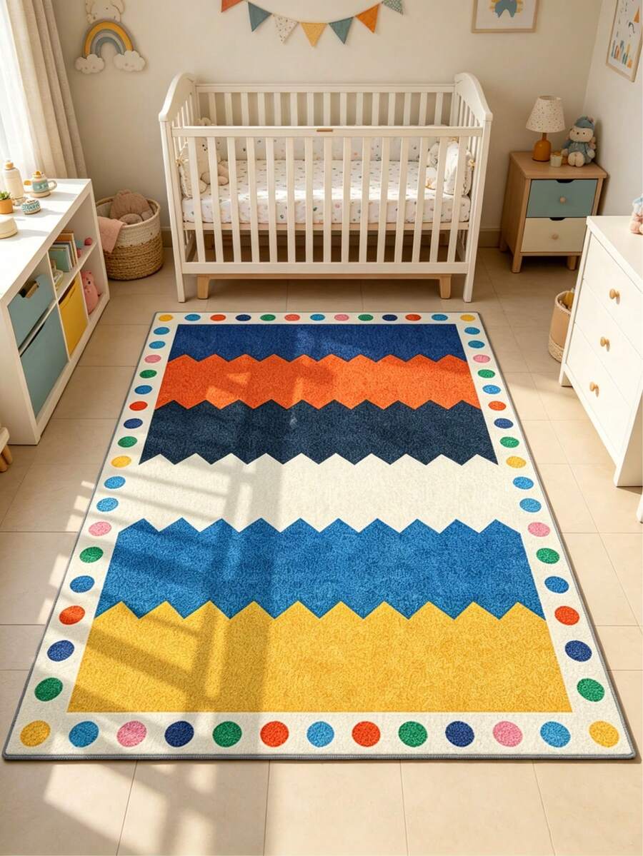 1pc Blue Geometric Contrast Color Floor Mat, Cute Decorative Rug, Playmat, Decorative Carpet, Bedroom Decor, Living Room Rug, Home Decor, Carpet, Outdoor Rug, Washable Rug, Graduation Gift - Multicolor - View 1