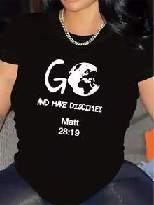The FashionNEW Women's Short-Sleeved T-Shirt Is Made From A Lightweight And Durable Fabric And Features A Quote From The Gospel Of Matthew, Chapter 28, Verse 19, With The Theme Of "Being A Disciple." Perfect For Church, Home, Or Casual Outings, It Offers A Comfortable Fit And Is Suitable For Everyday Wear. This Unisex Cotton T-Shirt Features A Loose Fit, Short Sleeves, And A Crew Neck In An Urban Vintage Style. - 黑色 - 查看 1
