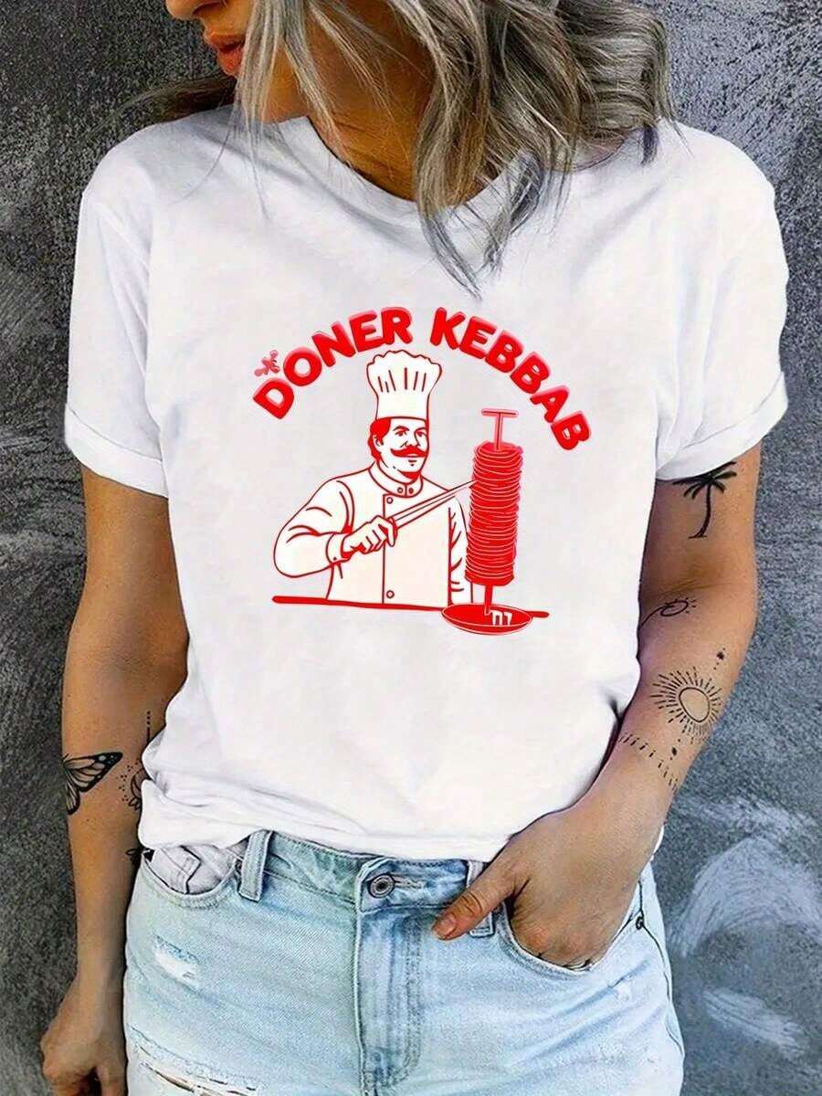 Fashionable Letter Print T-Shirt, Short Sleeve, Round Neck, Casual Top For Summer And Spring, Women's Clothing For Everyday Wear - 白色 - 查看 1