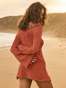 Vestido de playa de punto semitransparente y ligero para vacaciones - Rojo - Ver 7