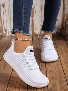 Women's Wide Fit Wide Toe Box Sports Shoes Wave Stripe Breathable Mesh Casual Comfortable Wide Toe Box Sneakers - White - View 4