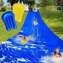 Tobogán acuático de 40 pies con 2 tablas inflables y estacas, toboganes de agua extra largos resistentes para niños y adultos, tobogán acuático deslizante para diversión acuática de verano - Azul - Ver 1