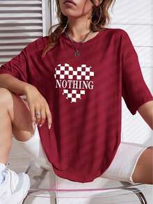 Nueva camiseta NT Heart Print para mujer, corte holgado - Oscuro - Ver 11
