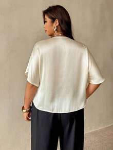 Camisa de manga corta de unicolor casual de talla grande, verano - Blanco 2 - Ver 6