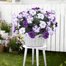 Artificial Purple-White Gerbera Daisy Decor, Artificial Flowers For Outdoors, Realistic Fake Flowers Petunias UV Resistant Silk Morning Glory Faux Plants For Outdoor Planters Balcony Yard Window Box Porch Garden Home Outside Decor - Multicolor - View 6