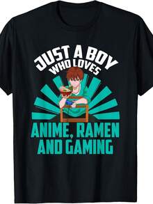 Camiseta Deportiva Casual para Mujer - Camiseta Negra Elástica con Diseño de Niño Gamer, Hamburguesa y Texto de Anime, Cuello Redondo, Lavable aáquina, Ajuste Cómodo para Todas las Estaciones, para Amantes de los Videojuegos y la Cultura Geek. - Negro - Ver 1