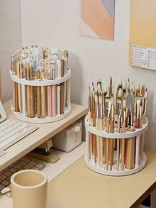 2026 New 360 Degree Rotating Pen Holder - Fashionable White Plastic Desktop Organizer, Suitable For Painting Brushes, Pens And Cosmetic Tools, Space-Saving Desktop Storage, Smooth Surface - Multicolor - View 4