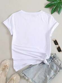 Stylish And Creative Women's Short-Sleeved T-Shirts With A Minimalist Heart And Car Theme Design, Perfect For Casual Summer Outings And Holidays. - 白色 - 查看 3