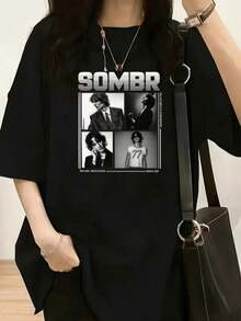 1 Piece DJO Retro 90s T-Shirt - Unisex Black T-Shirt With Purple DJO Graphic Print, Casual Streetwear For All Seasons, 180g 100% Cotton. - 黑色 12 - 查看 11
