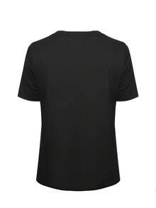 Women's Essential Casual T-Shirt With Inspirational Quote Print, Round Neck, Short Sleeve And Loose Fit - Spring/Summer Casual Style, Machine Washable Black Top, With The "Heartbeat And Action" Design, Women's T-Shirt Made Of Soft Cotton For Everyday Wear. - 黑色 - 查看 3