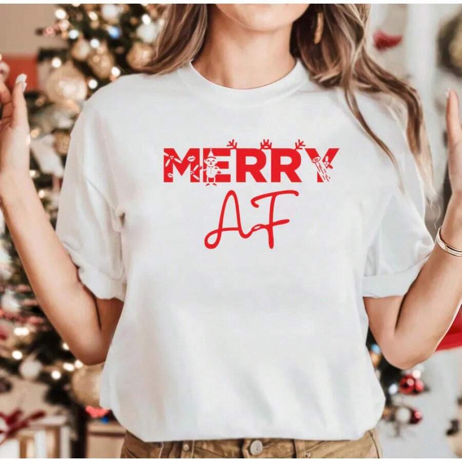 Merry Christmas T-Shirt, Nightmare Before Christmas T-Shirt, Reindeer, Merry Christmas, Snowman, Snowflake, Santa Claus, Elf, Festive Season, Merry Christmas - 白色 - 查看 1
