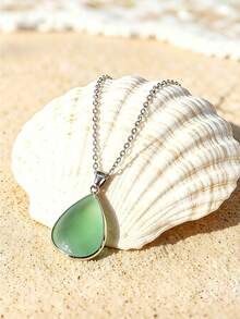 1 pieza Collar de piedras preciosas para mujer, colgante de piedra azul en forma de lágrima, delicado y versátil, adecuado para viajes de vacaciones, ocasiones diarias, ideal para regalos de aniversario (sin caja) - A - Ver 4