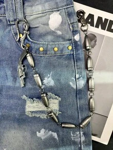 DIY限量版子弹形油炸面团扭纹腰链，时尚男女通用腰部奢华配饰，嘻哈饰品钥匙扣 - 銀色 - 查看 5