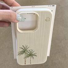 1 pezzo Custodia per telefono in materiale TPU con motivo a righe e palme, compatibile con iPhone 17 Pro Max/17/16 Pro Max/15/13/12/11, S20 FE/A15/S24/A55, Note 11/Note 12/Note 13 Pro, copertura completa, morbida e anti-caduta - Bianco - Visualizzare 3