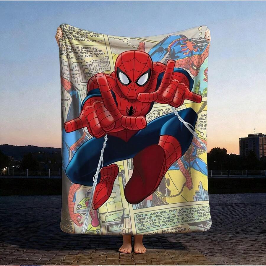 1pc S-Pider-Man Print Blanket,Retro Cartoon Style Throw Blanket,Cartoon Character Printed Blanket,All-Season Universal Nap Blanket,Character Home Decor Blanket,Modern Fashion Gift Suitable For Home Bedroom Bed Sofa Office Lunch Break Cover Picnic Blanket - Nhiều màu - Xem 1