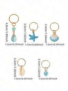 10/20pcs Ocean Theme Hair Ties, Bohemian Style Shell & Star Hair Accessories, Blue Crystal Bead Hair Rings For Braiding, Beach Vacation Mermaid Hair Accessories, Summer Hippie Style Girls Hair Accessories - Multicolor - View 4