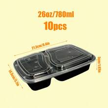 10/30個可重複使用雙格食物儲存盒附蓋，耐用防漏，適用微波爐、冷凍庫、洗碗機，便攜外帶，黑色 - 10pcs - 查看 8